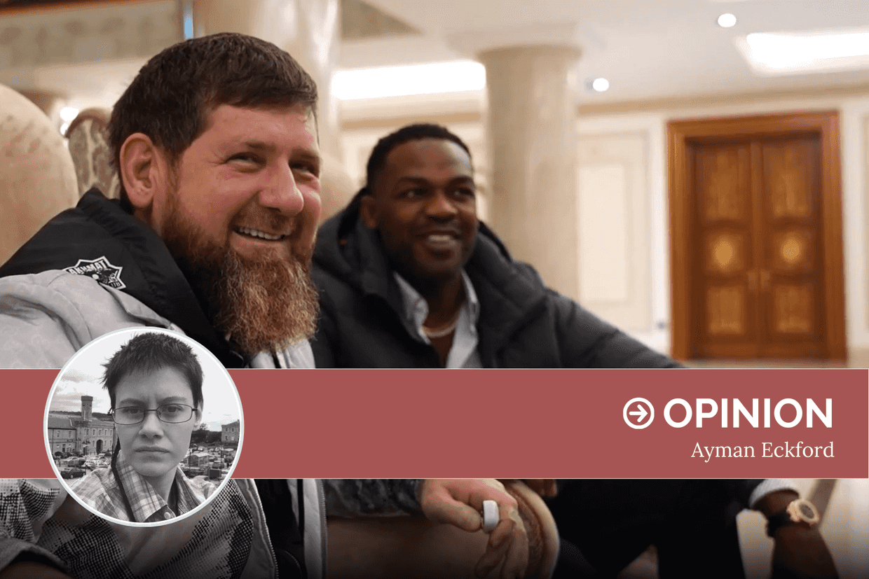 Ramzan Kadyrov (left) with Jon ‘Bones’ Jones (right). Screengrab from video.