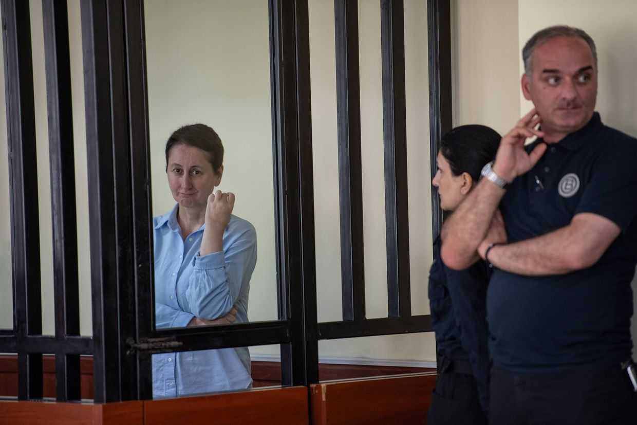 Detained journalist Mzia Amaghlobeli during her trial on 30 May 2025. Photo: Mariam Nikuradze/OC Media.