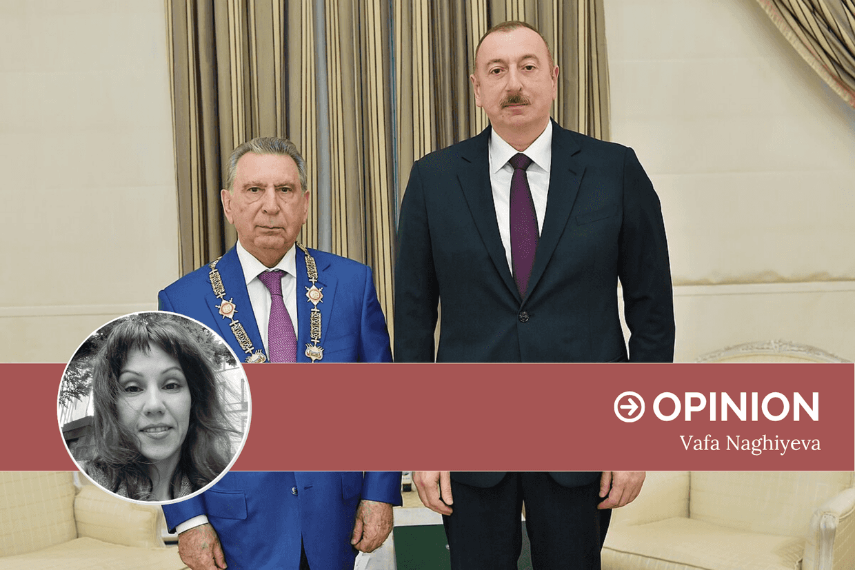 Former Azerbaijani Presidential Administration Head Ramiz Mehdiyev (left) with President Ilham Aliyev (right). Official photo.