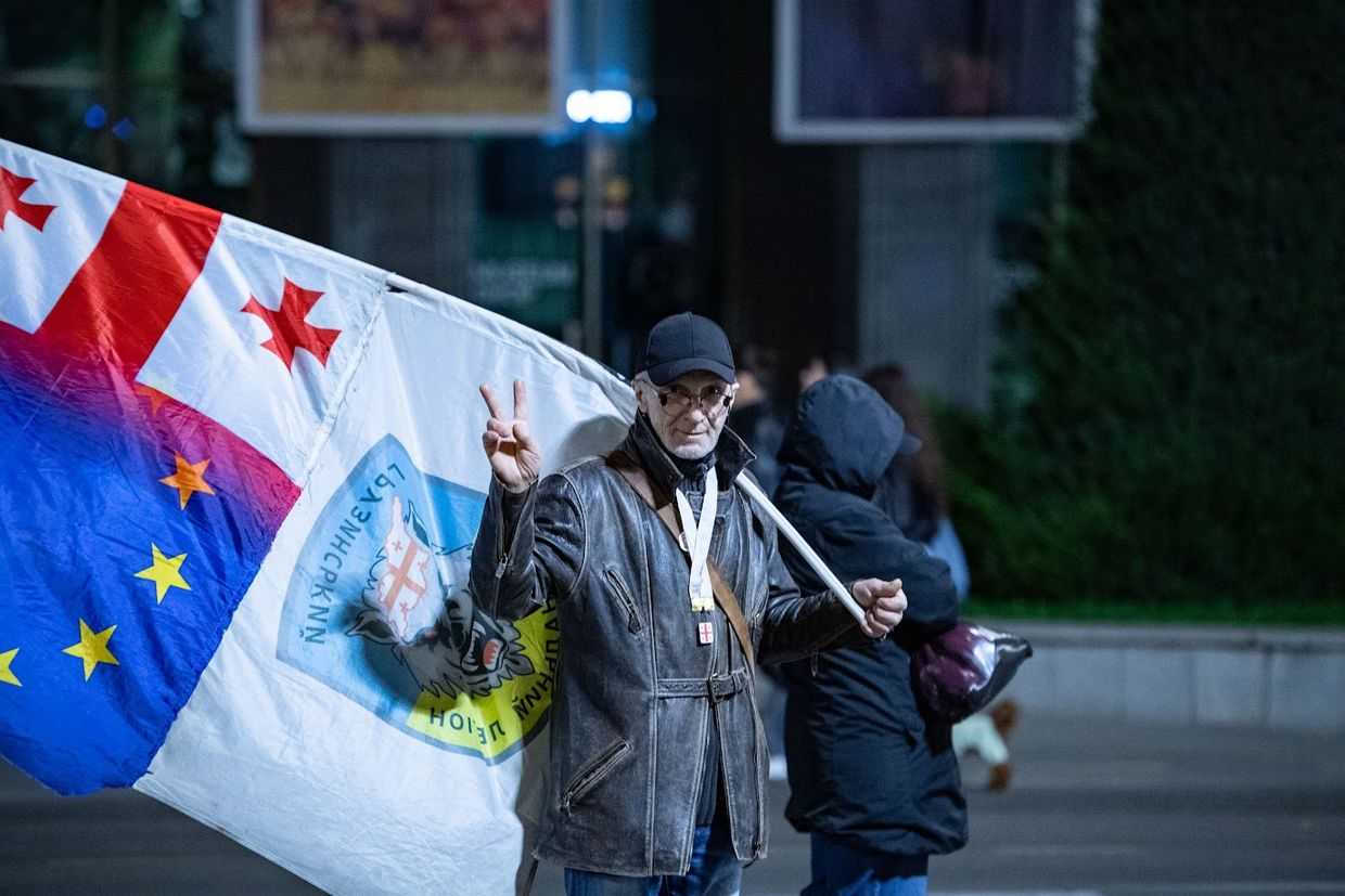 Zurab Menteshashvili at a protest. Photo: Mariam Nikuradze/OC Media.
