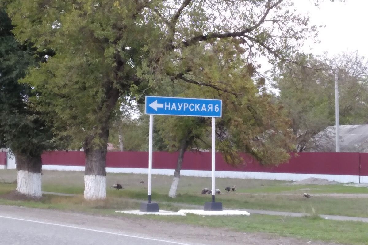 Signpost to Naurskaya village. Photo: social media.