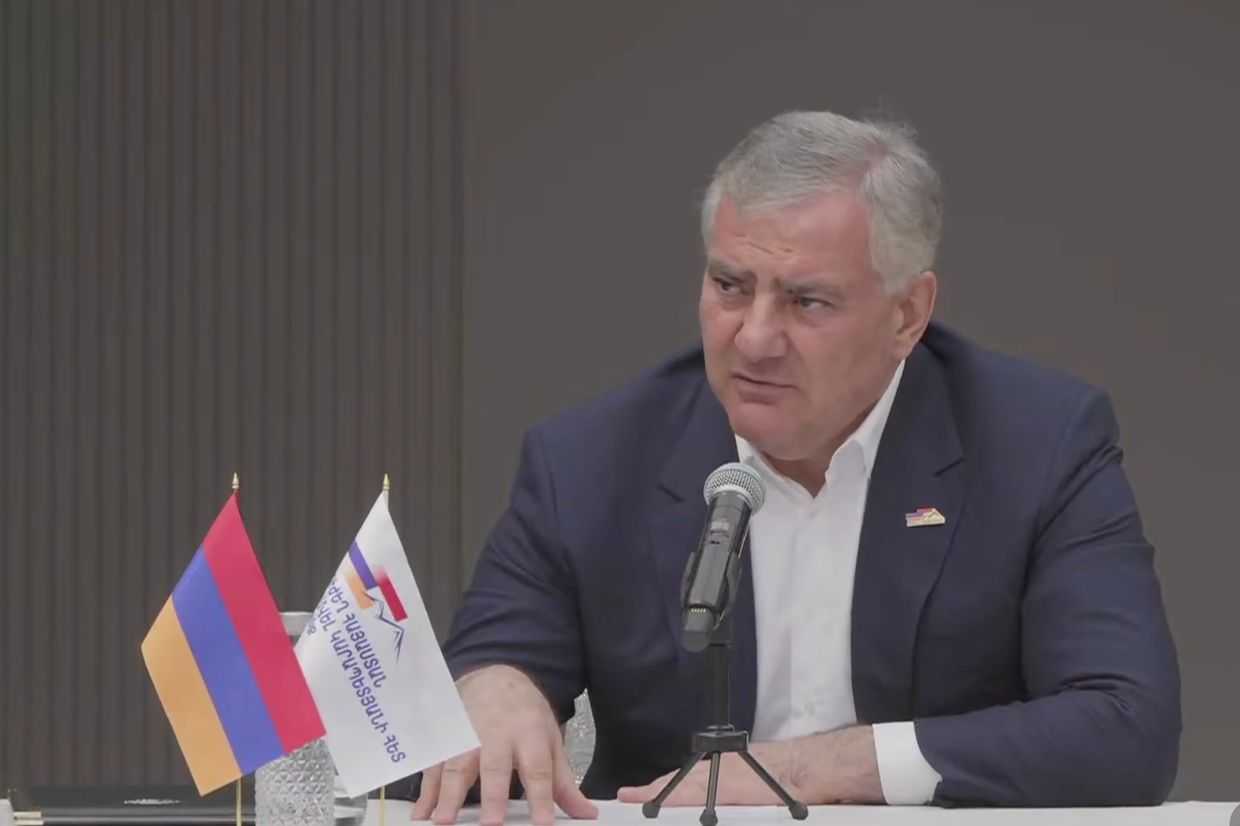 Samvel Karapetyan. Screengrab from a press briefing on 7 May 2026.