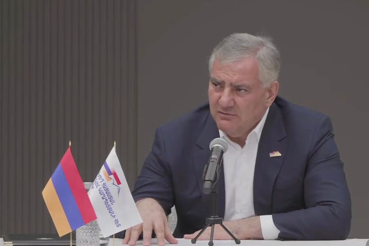 Samvel Karapetyan. Screengrab from a press briefing on 7 May 2026.